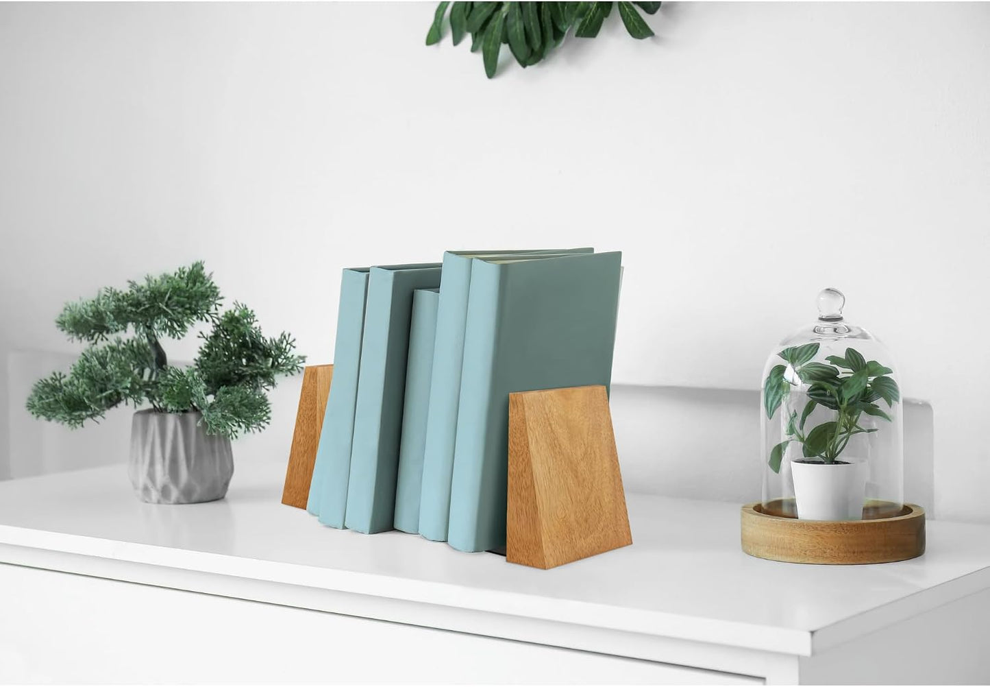 2 Pairs Handmade 100% Solid Wood Decorative Bookends / Natural / Triangle / Set of 4