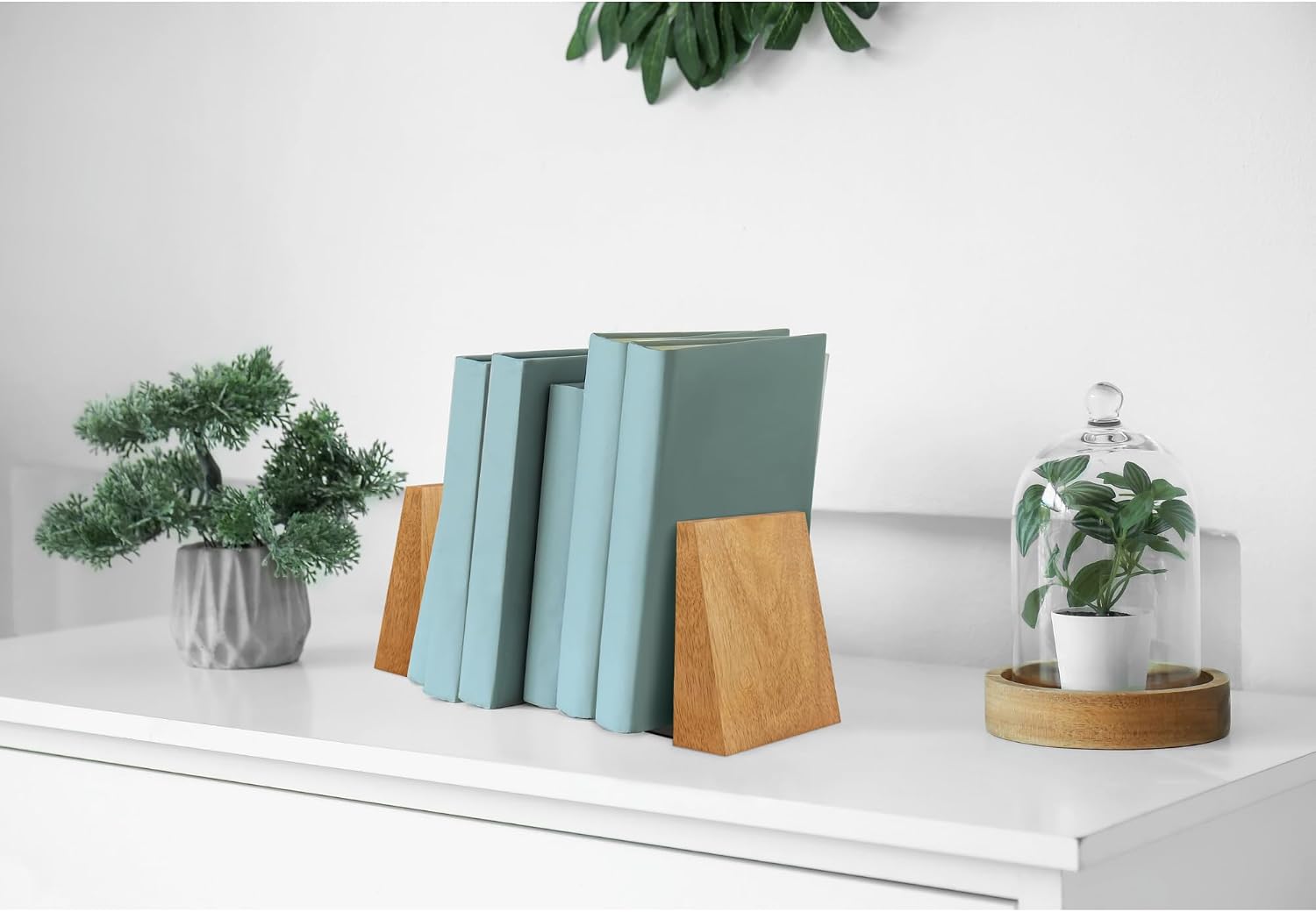 2 Pairs Handmade 100% Solid Wood Decorative Bookends / Natural / Triangle / Set of 4