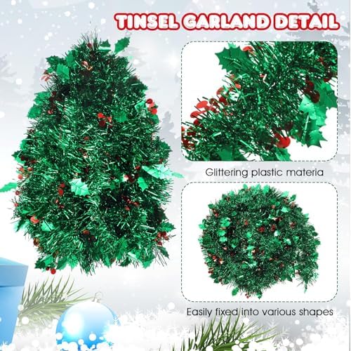 Shappy 90 ft 6 Rolls Christmas Tinsel Garland for Tree, Red and Green