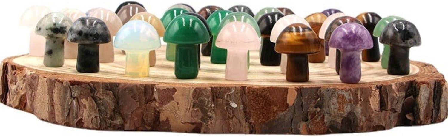 Natural Stones Mushroom Sculpture Decor Crystal / Green Aventurine / Set of 15