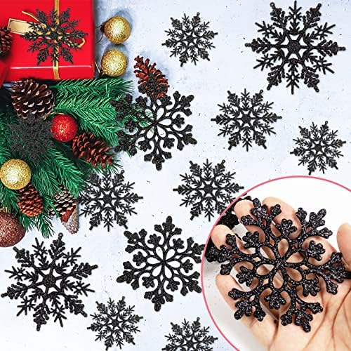 36pcs Black Christmas Snowflake Ornaments, Plastic Glitter Hanging Snow Flakes for Christmas Tree Decorations Winter Wonderland Frozen Birthday Party Holiday Home Decor Craft Snowflakes