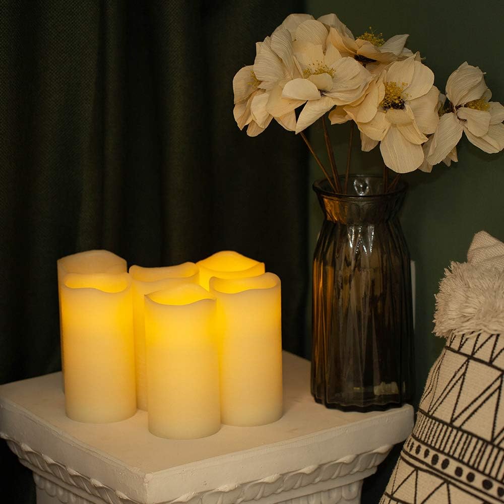 H-BLOSSOM Flameless Candles Battery Operated Real Wax Pillar LED Candles with 10 Key Remote Control Cycling 24 Hours