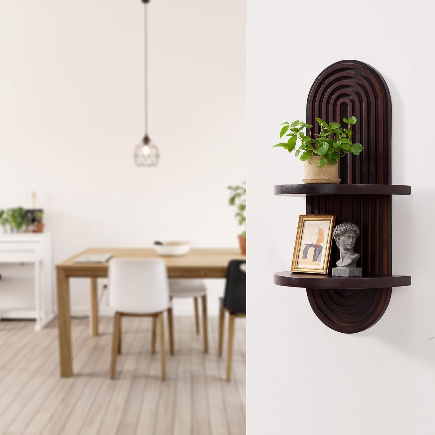 Arched Wood Design Mid-Century Rainbow Decor Floating Shelves / 22 x 11.8 / Dark Brown