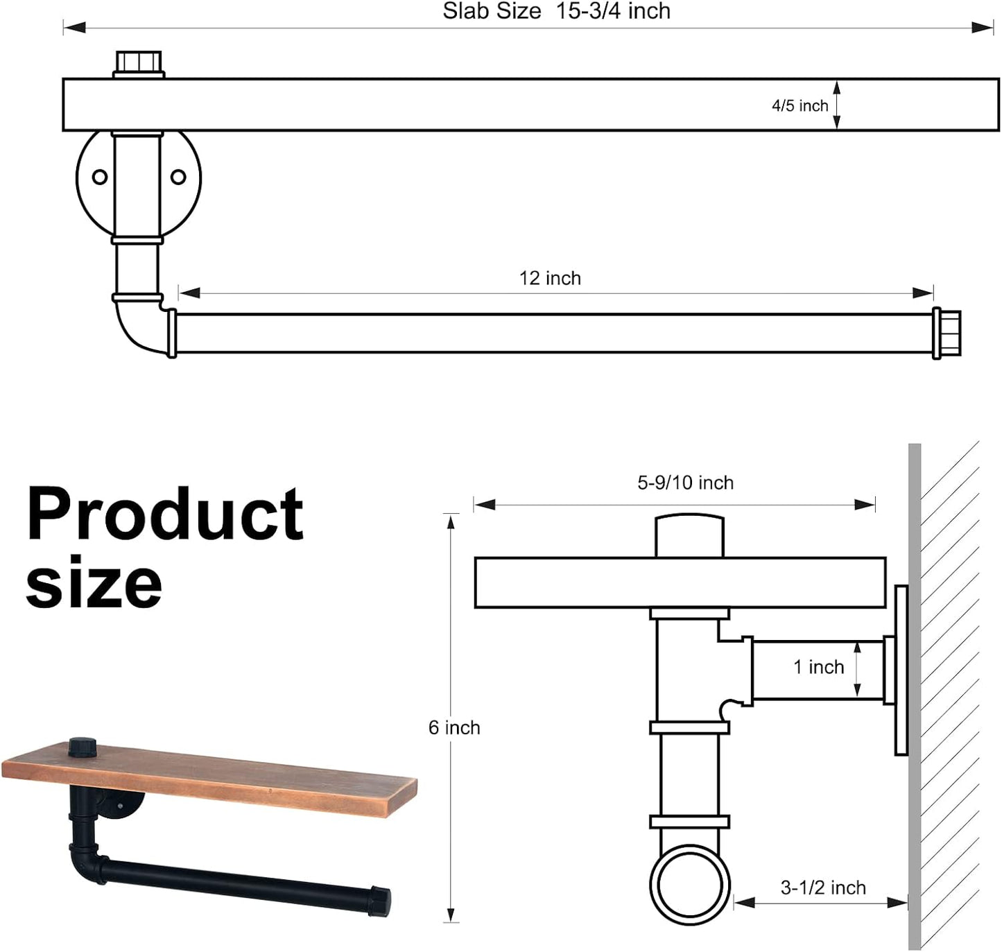 HouseAid Industrial Pipe Paper Towel Holder with Shelf, Rustic Farmhouse Paper Towel Rack for Bathroom, Kitchen, Wall