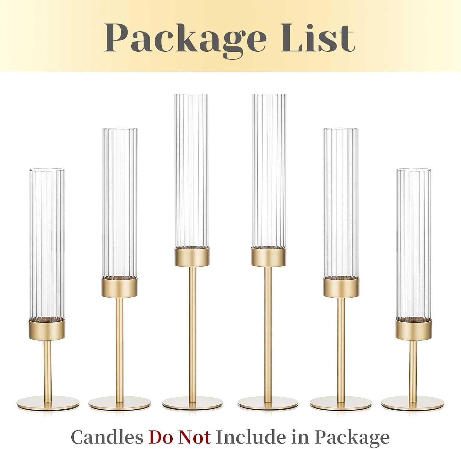 Hewory Gold Hurricane Candle Holder: 6PCS Candlestick Holders for Decor | Ribbed Glass, Brass Taper Candle Holders at 3