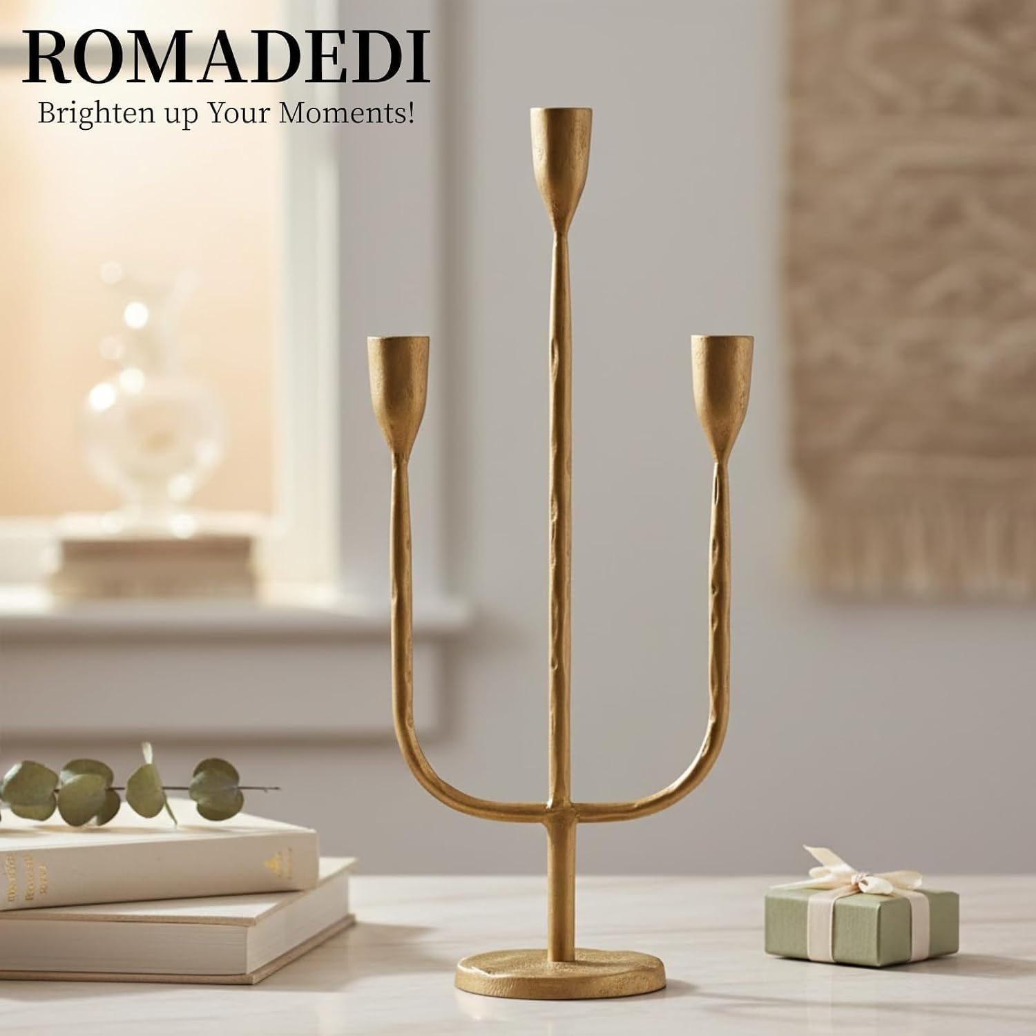 Romadedi Candelabra Brass Candlestick Holders: Gold Taper Candle Holders Metal Tall Vintage Candle Holders Iron for