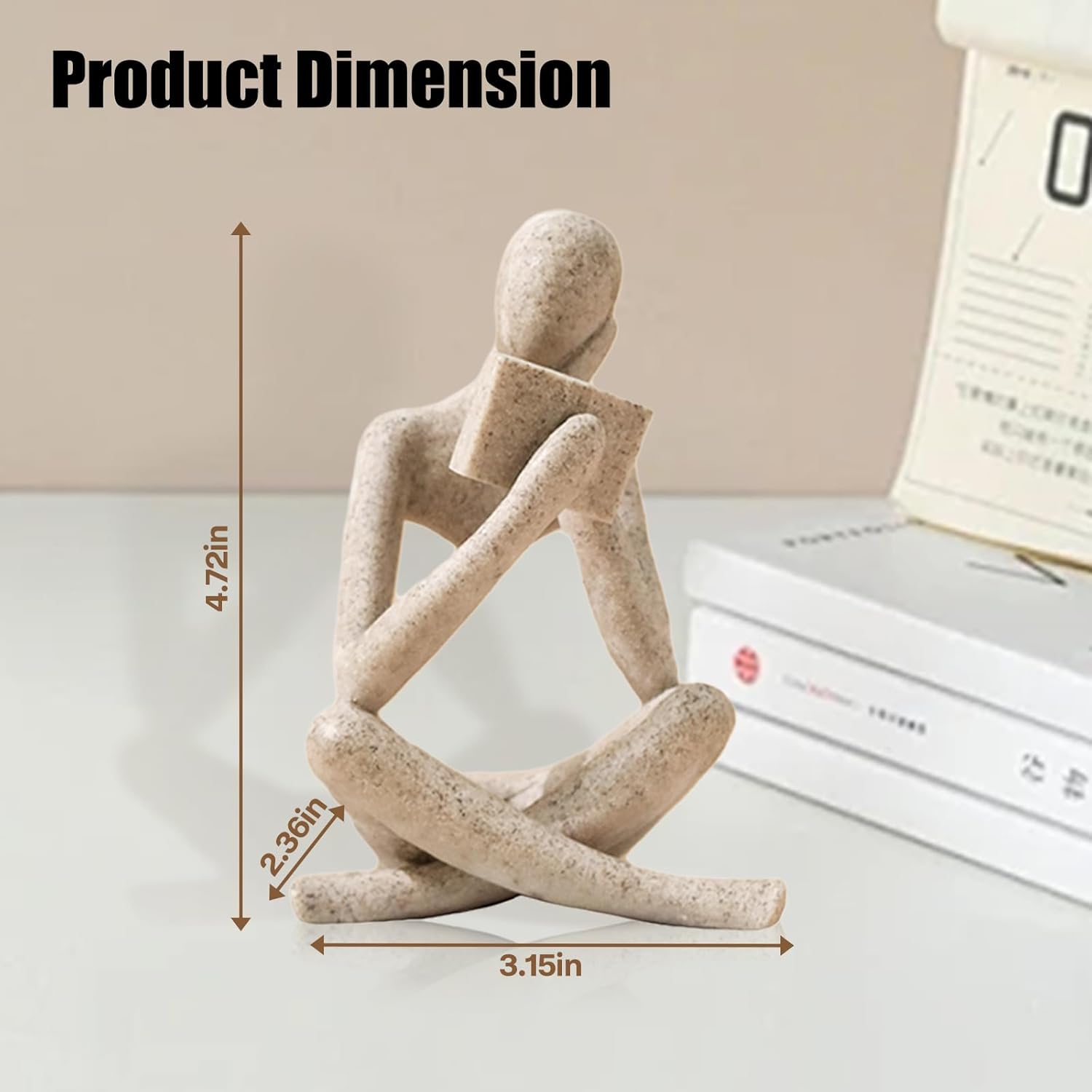 Bookshelf Decor Reading Statue / Beige