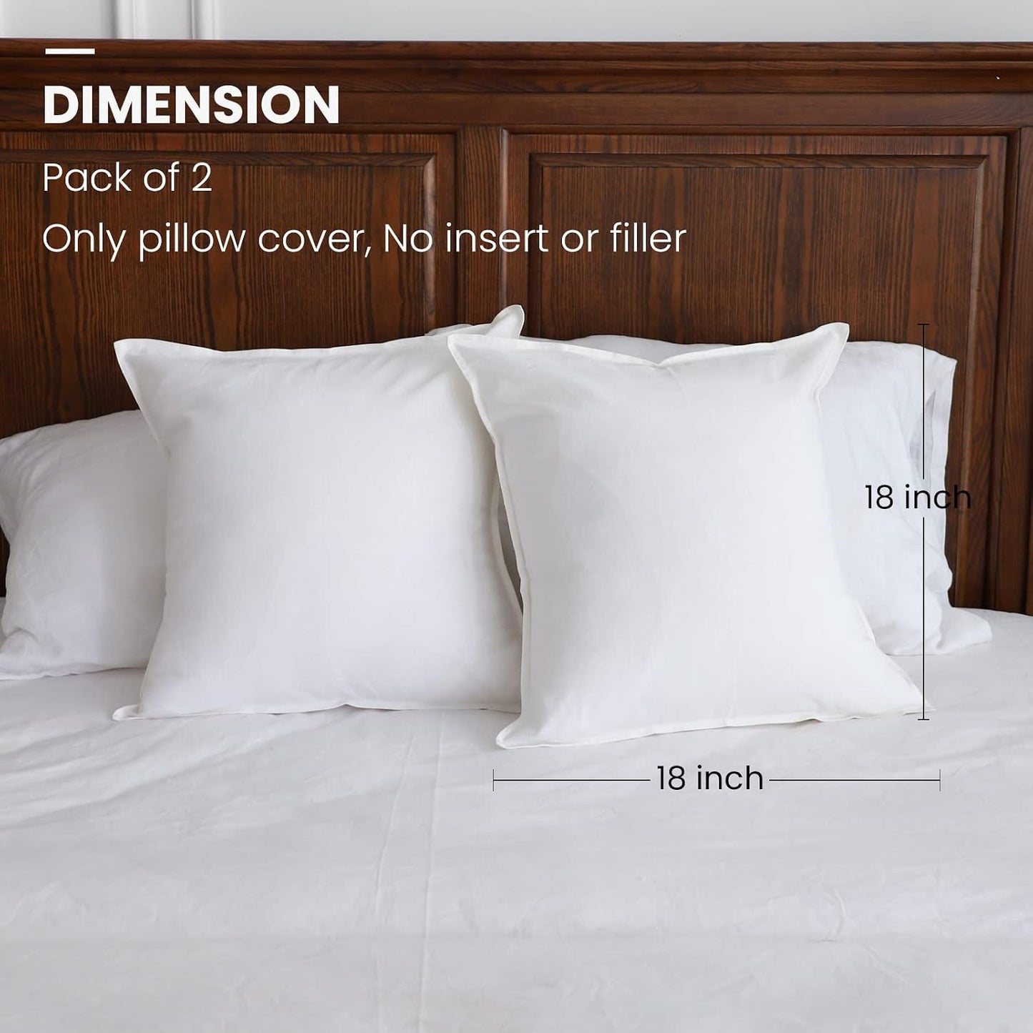 Linen Throw Pillow Covers Flax Cotton Blend Solid Color Decorative / 18 x 18 / White / Set of 2