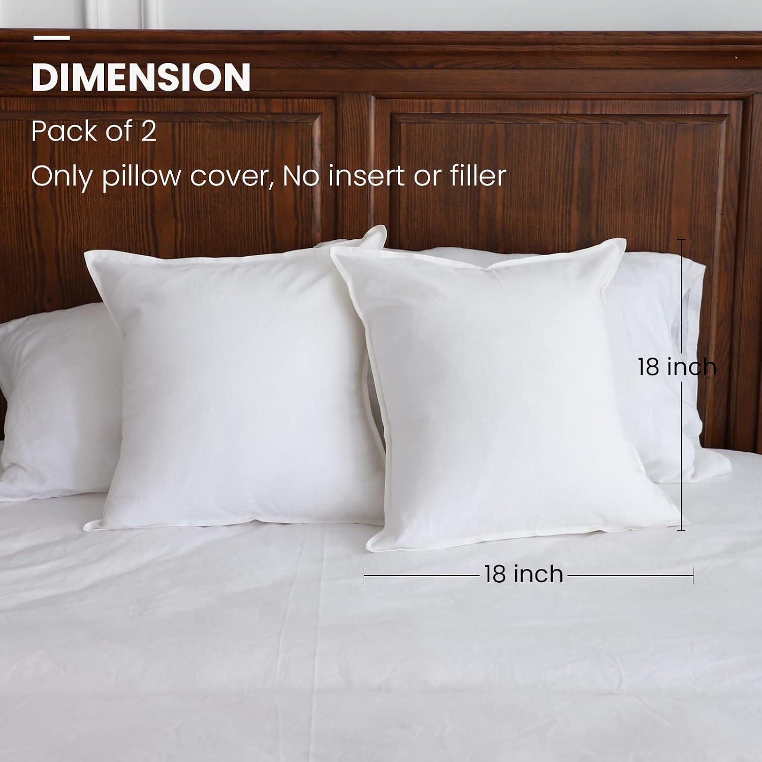 Linen Throw Pillow Covers Flax Cotton Blend Solid Color Decorative / 18 x 18 / White / Set of 2