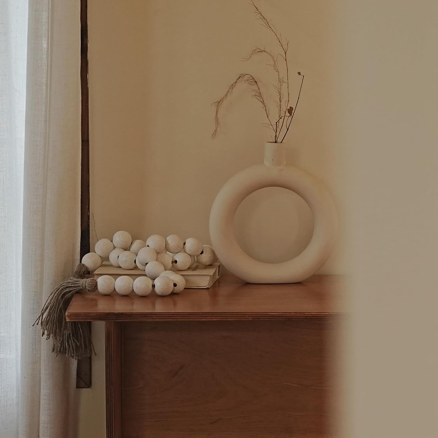 Wooden Beads Garland / 67 Inches / Rustic White