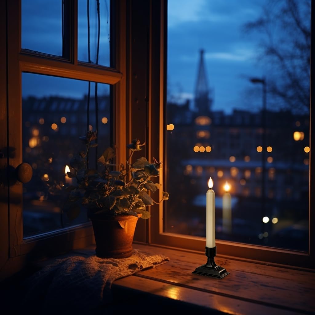 Homemory 6 Pcs Window Candles with Sensor Dusk to Dawn, Ivory Electric Window Candle Flickering, Christmas Fake Candles