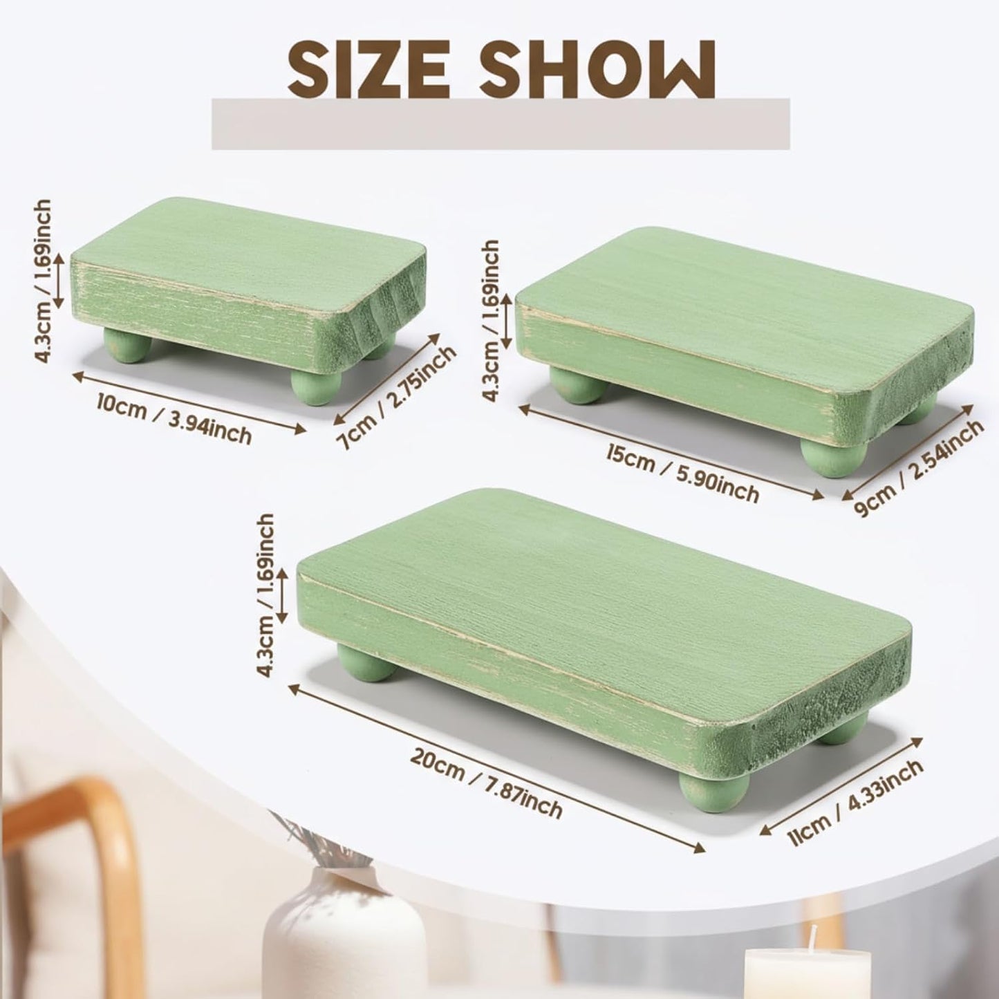 Wooden Risers for Display Pedestal Stand Wooden for Decor Farmhouse / Green / 8 x 4.3 / Set of 3