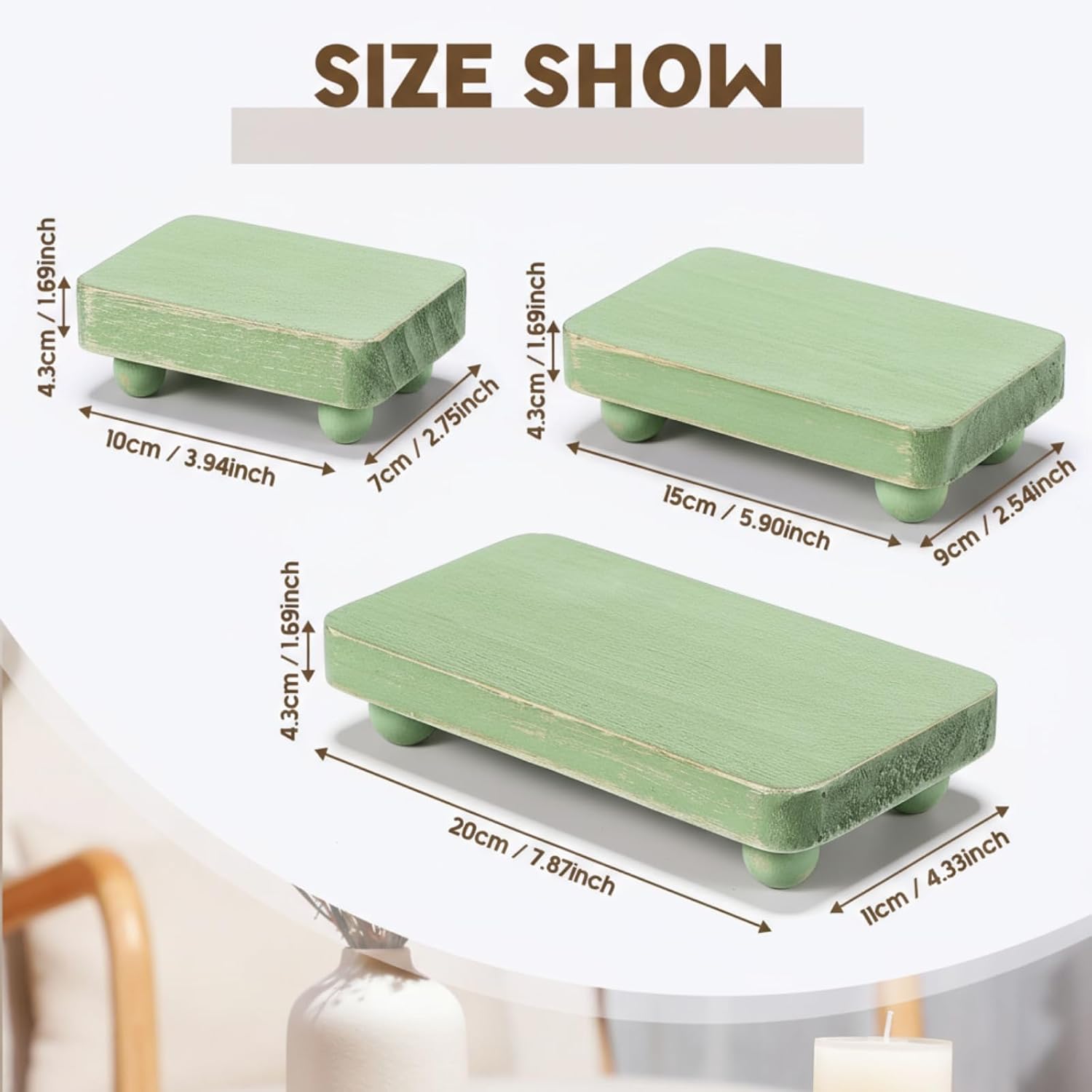 Wooden Risers for Display Pedestal Stand Wooden for Decor Farmhouse / Green / 8 x 4.3 / Set of 3
