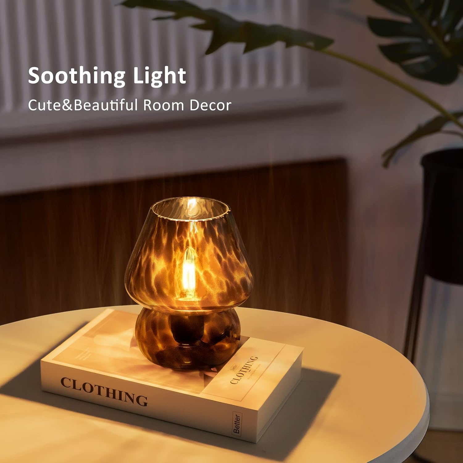ONEWISH Mushroom Lamp Small Vintage Table Lamp for Bedroom Nightstand, Bedside Lamp Translucent Glass Stepless