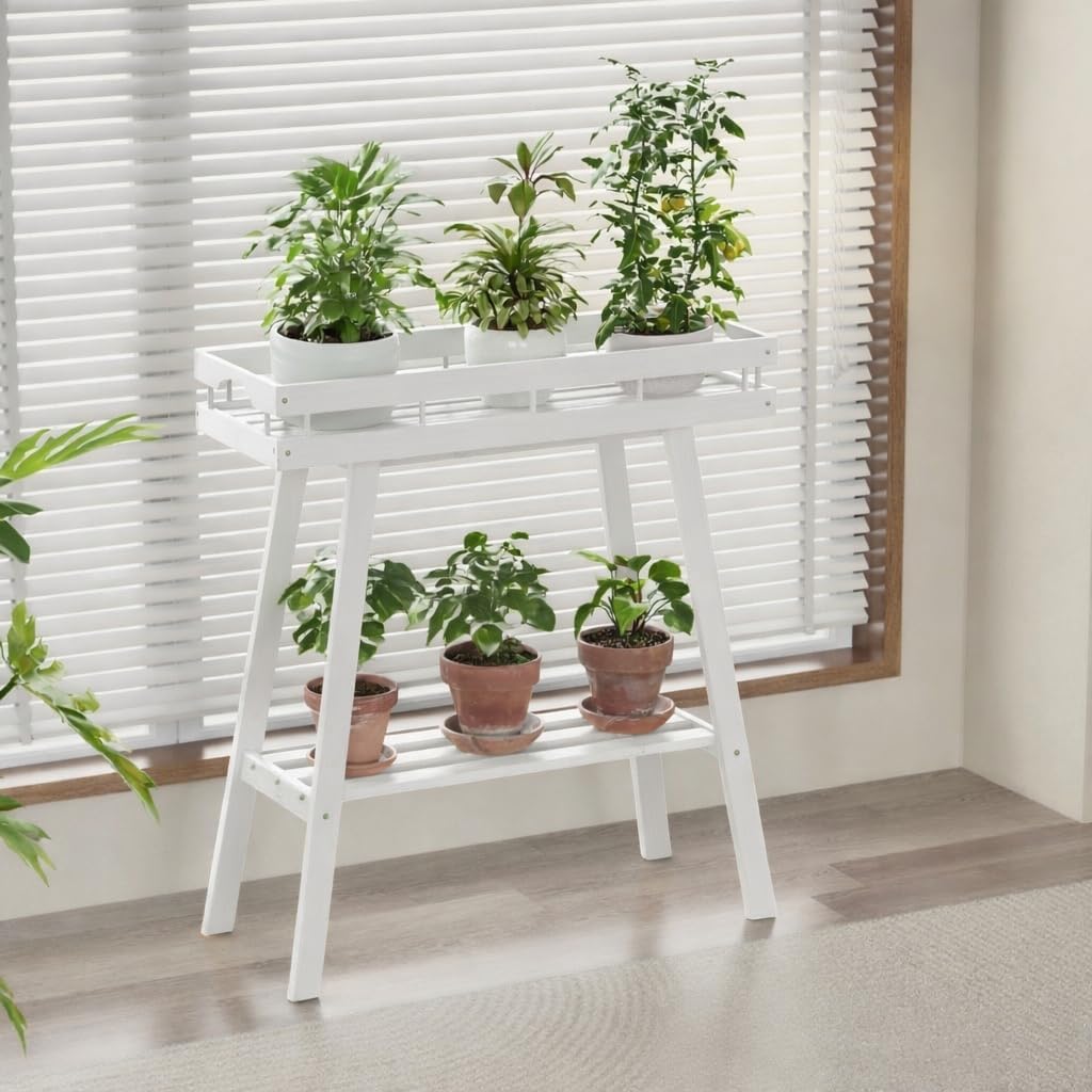 BAMBANG Bamboo Plant Stand Indoor, 2 Tier Small Plant Table, Tall Plant Stand for Indoor Plants, Window Sill Plant