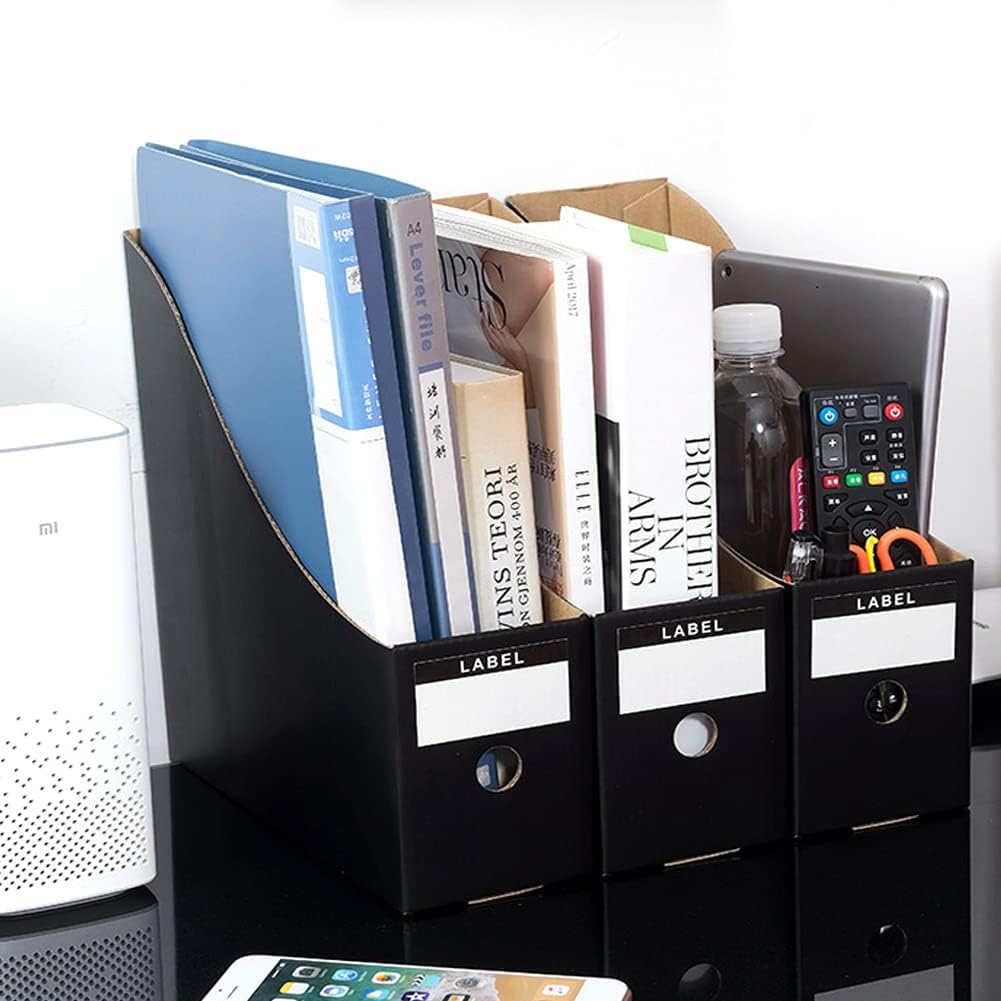 Foldable Desk File Holder Organizer Sturdy Cardboard Magazine Storage Box Document Rack with Blank Label Stickers for