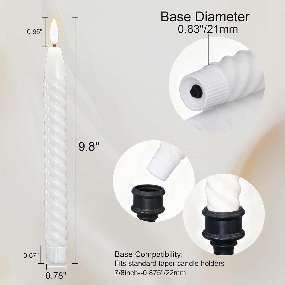 White Flameless Taper Candles Flickering with Remote Timer | LED Spiral Taper Candles, Flameless Candlesticks, Battery