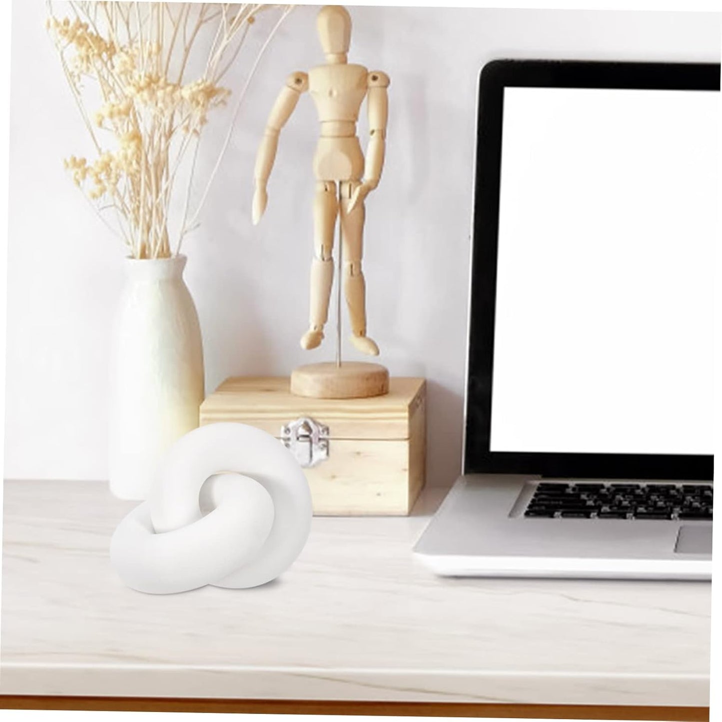 Modern Wooden Chain Link Decor Knot Shelf Ornament for Farmhouse Aesthetic / White / 18 x 18 / CM