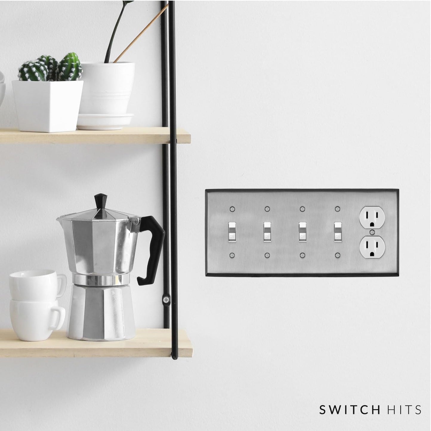 Satin Nickel Outlet Wall Plate | 4 Toggle - 1 Duplex | 10.1" x 4.6" | Hand-Polished Brass Construction | Electrical