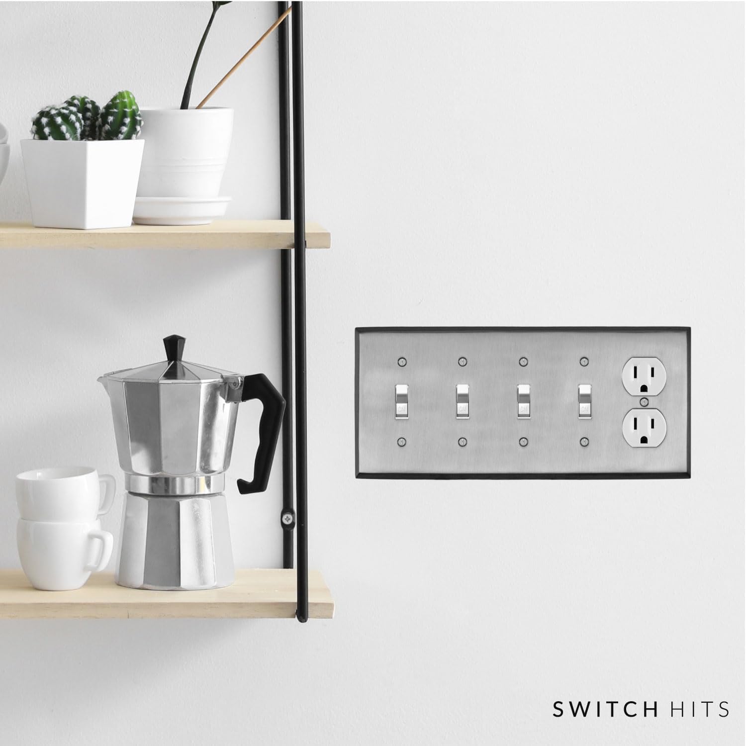 Satin Nickel Outlet Wall Plate | 4 Toggle - 1 Duplex | 10.1" x 4.6" | Hand-Polished Brass Construction | Electrical
