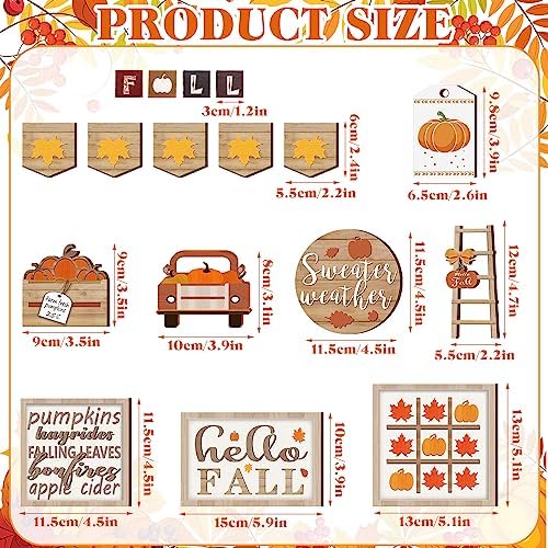 Fairysandy 14 Pcs Fall Tiered Tray Decor Set Maple Wooden Table Sign