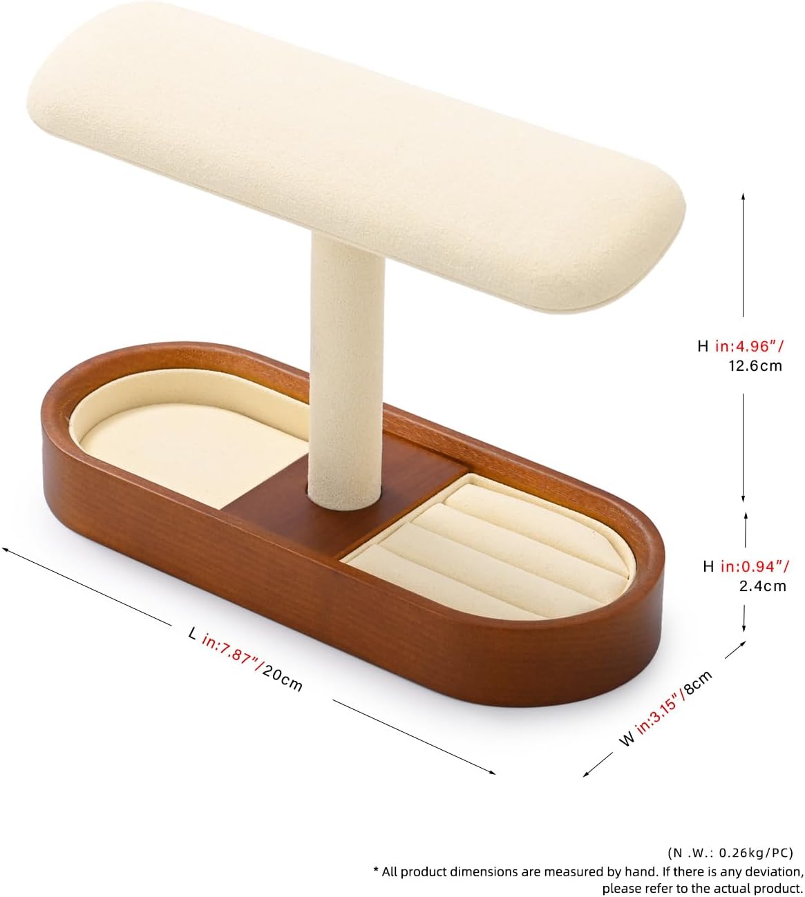 Oirlv Solid Wood Watch Stand T-bar Watch Holder Organizer for Men and Women Showcase Jewelry Display Stand Rings