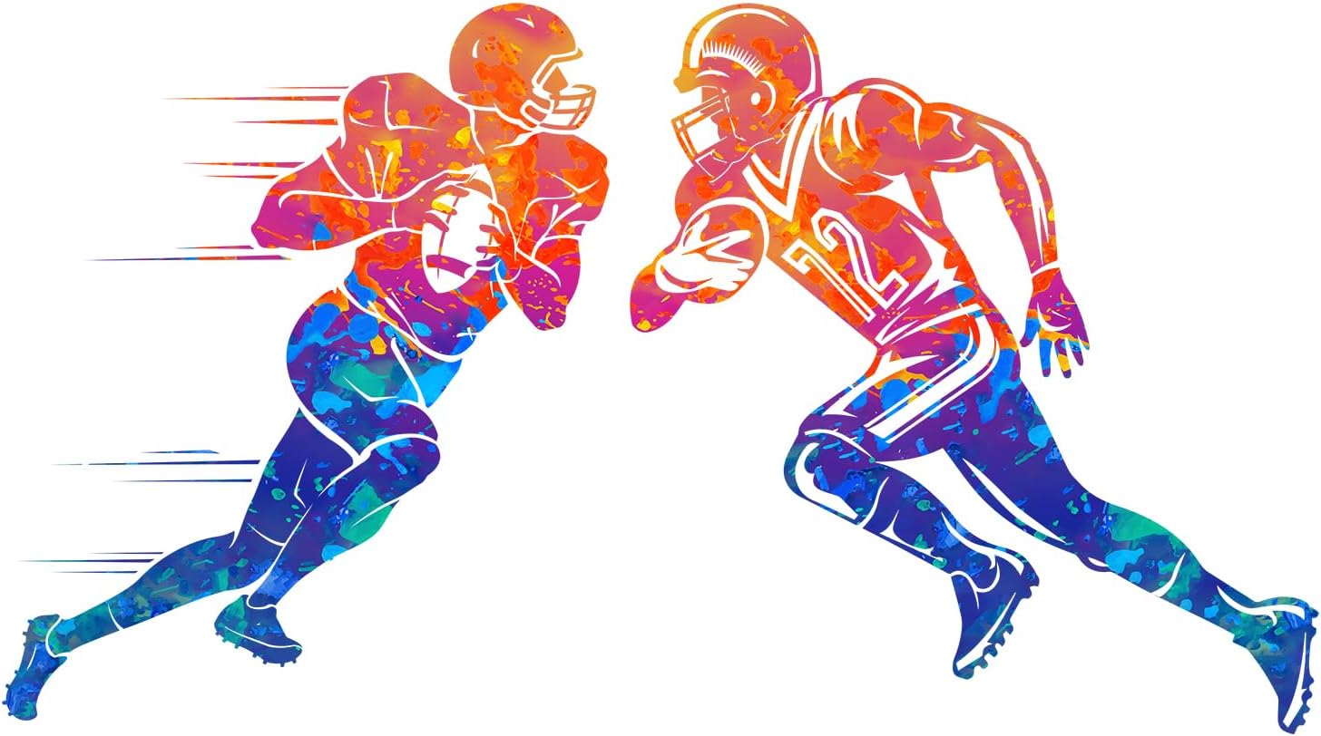 Colors Splash Football Player Wall Decals Creative Sports Player Silhouette Wall Stickers / Colorful