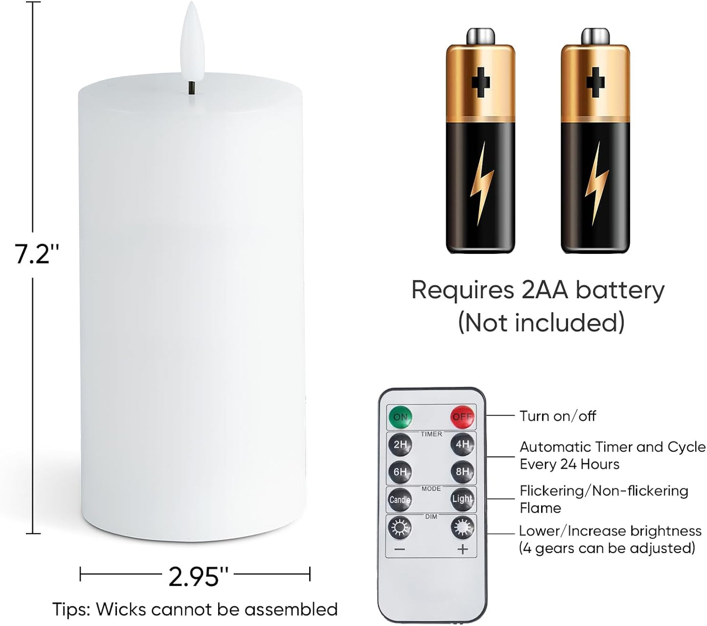 Homemory 3x6 White Flameless Candles Battery Operated with Remote Timer | Real Wax LED Pillar Candles with 3D Wick