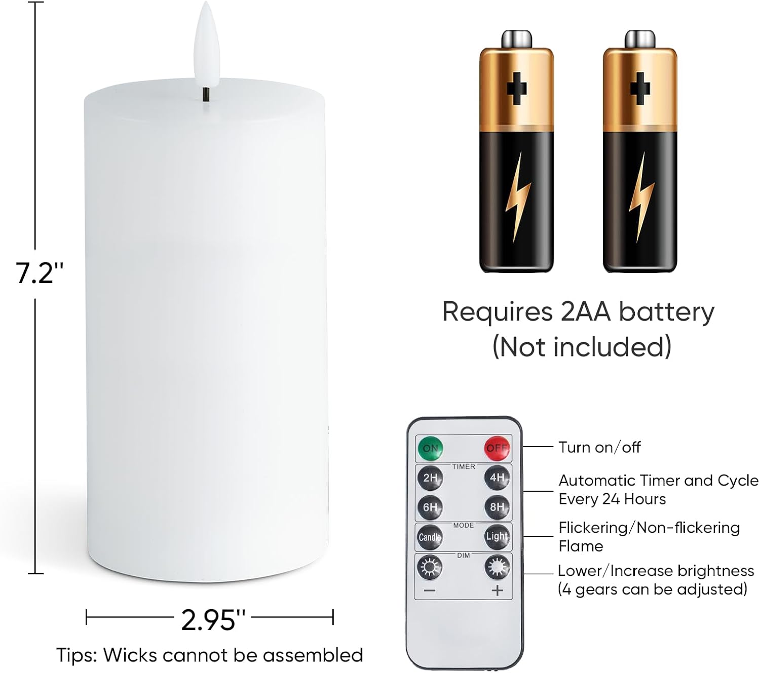 Homemory 3x6 White Flameless Candles Battery Operated with Remote Timer | Real Wax LED Pillar Candles with 3D Wick