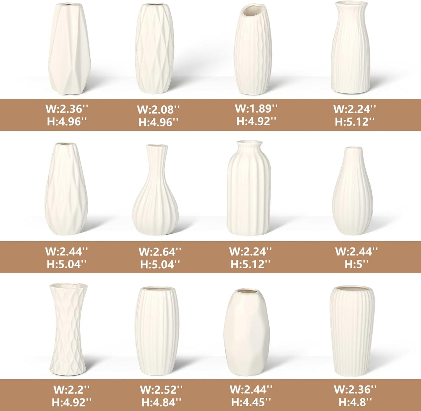 Ceramic Bud Vase / Glazed White / Set of 12