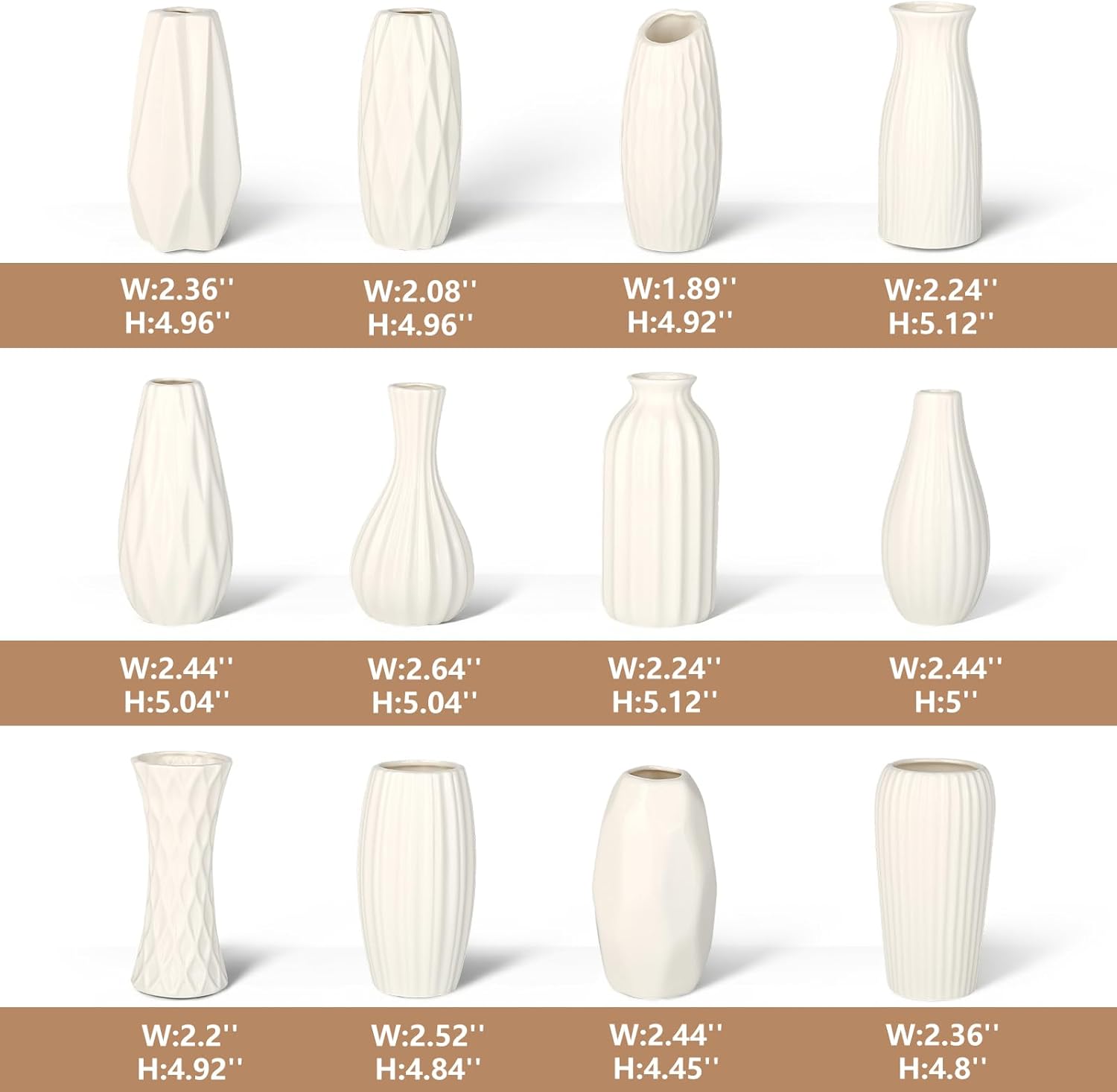 Ceramic Bud Vase / Glazed White / Set of 12