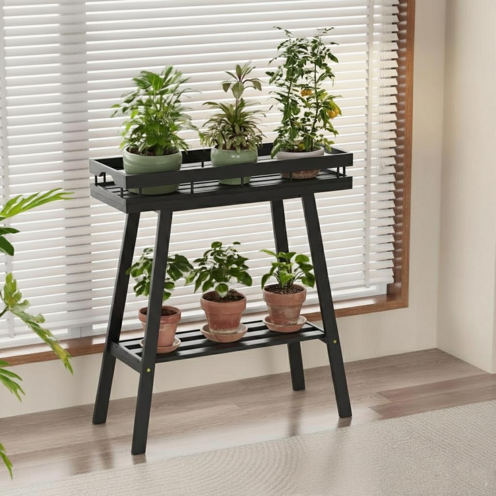 BAMBANG Bamboo Plant Stand Indoor, 2 Tier Small Plant Table, Tall Plant Stand for Indoor Plants, Window Sill Plant