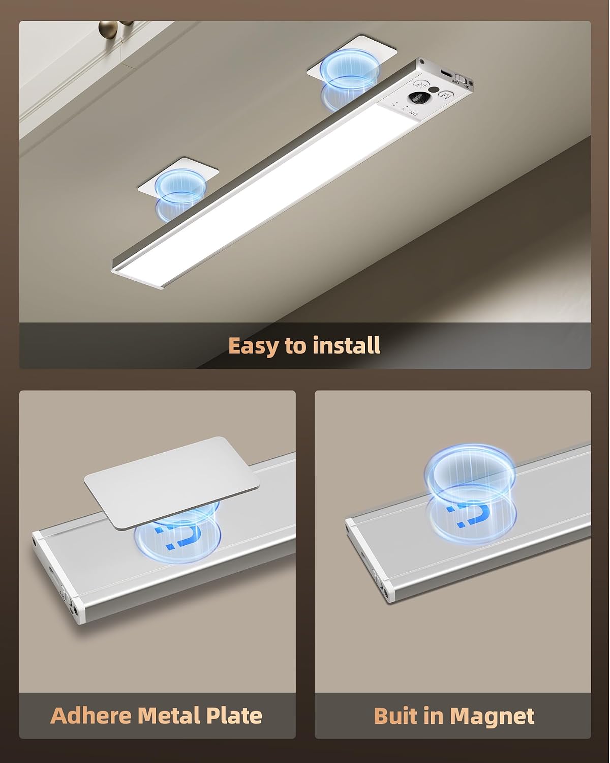 EZVALO 4-Pack Under Cabinet Lights, 2400mAh Rechargeable Motion Sensor Light Indoor, Wireless Closet Lights, with 3
