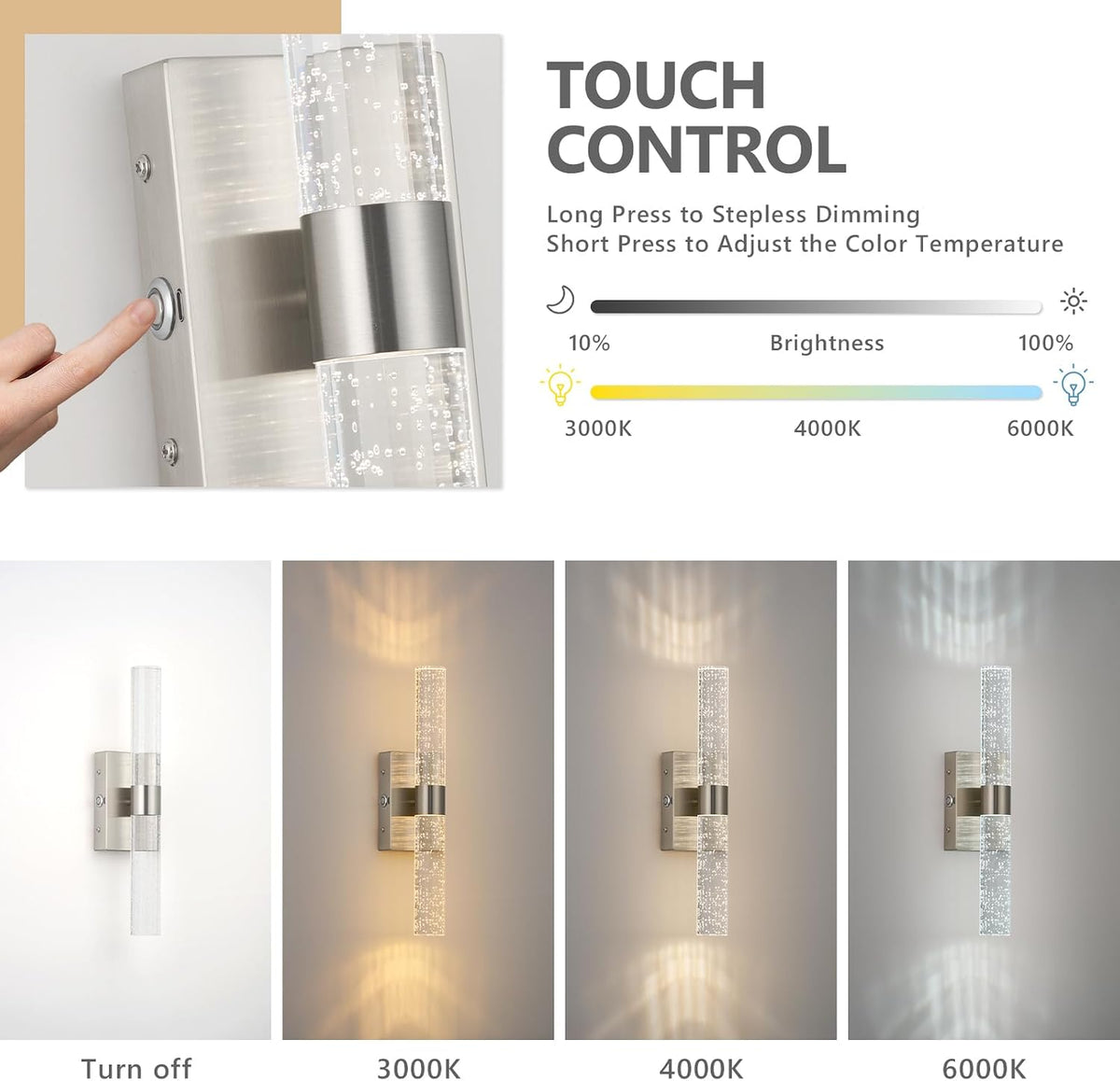 Battery Operated Wall Sconces Set of 2, 20000mAh Rechargeable Wall Light | Remote Control 3000K-6000K Dimmable LED