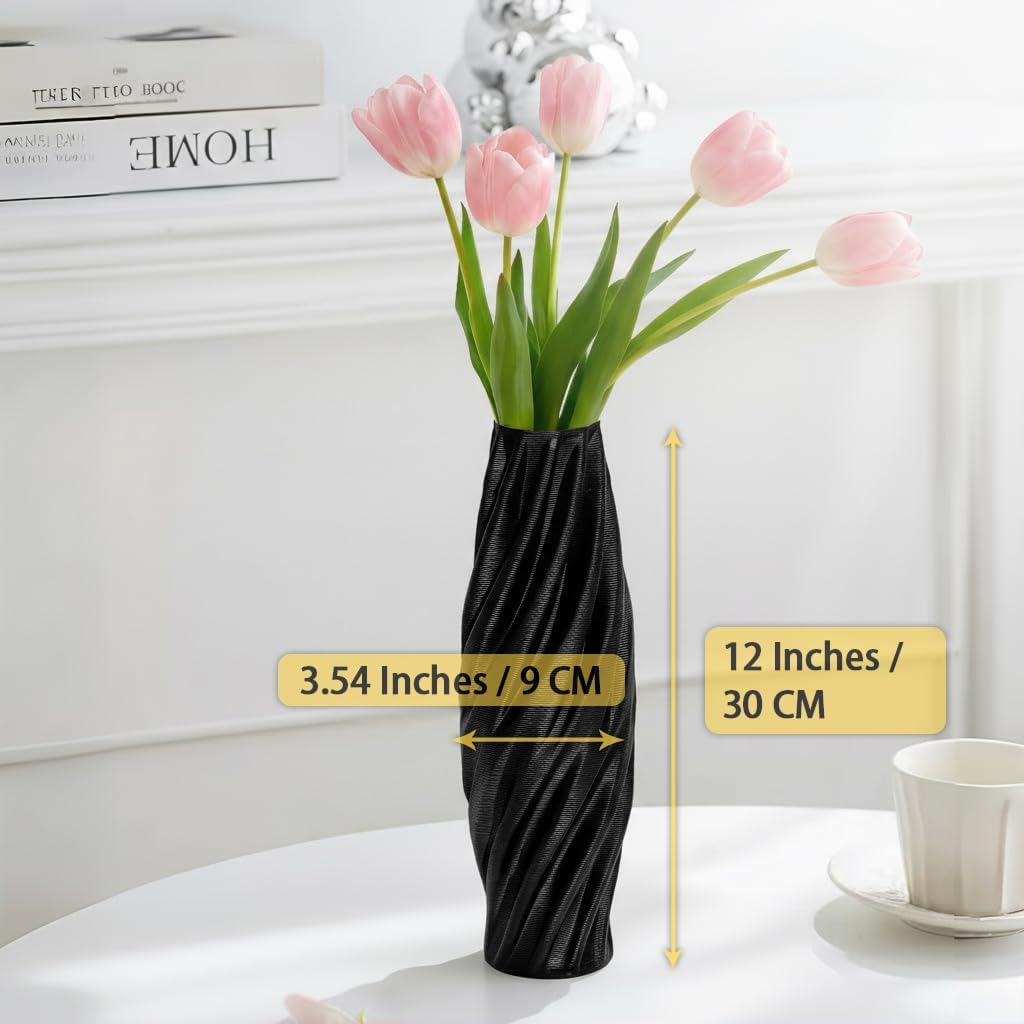 Black Sculptural Ceramic Vase / Black-c, 12 Inch