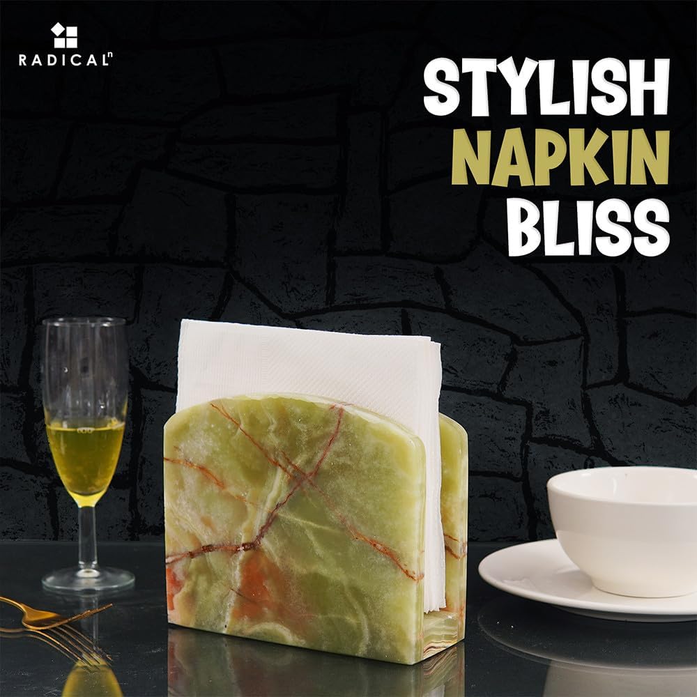 Marble Napkin Holder 5.5" Onyx Handmade Simple Modern Home & Kitchen Napkins Paper Holder / Green