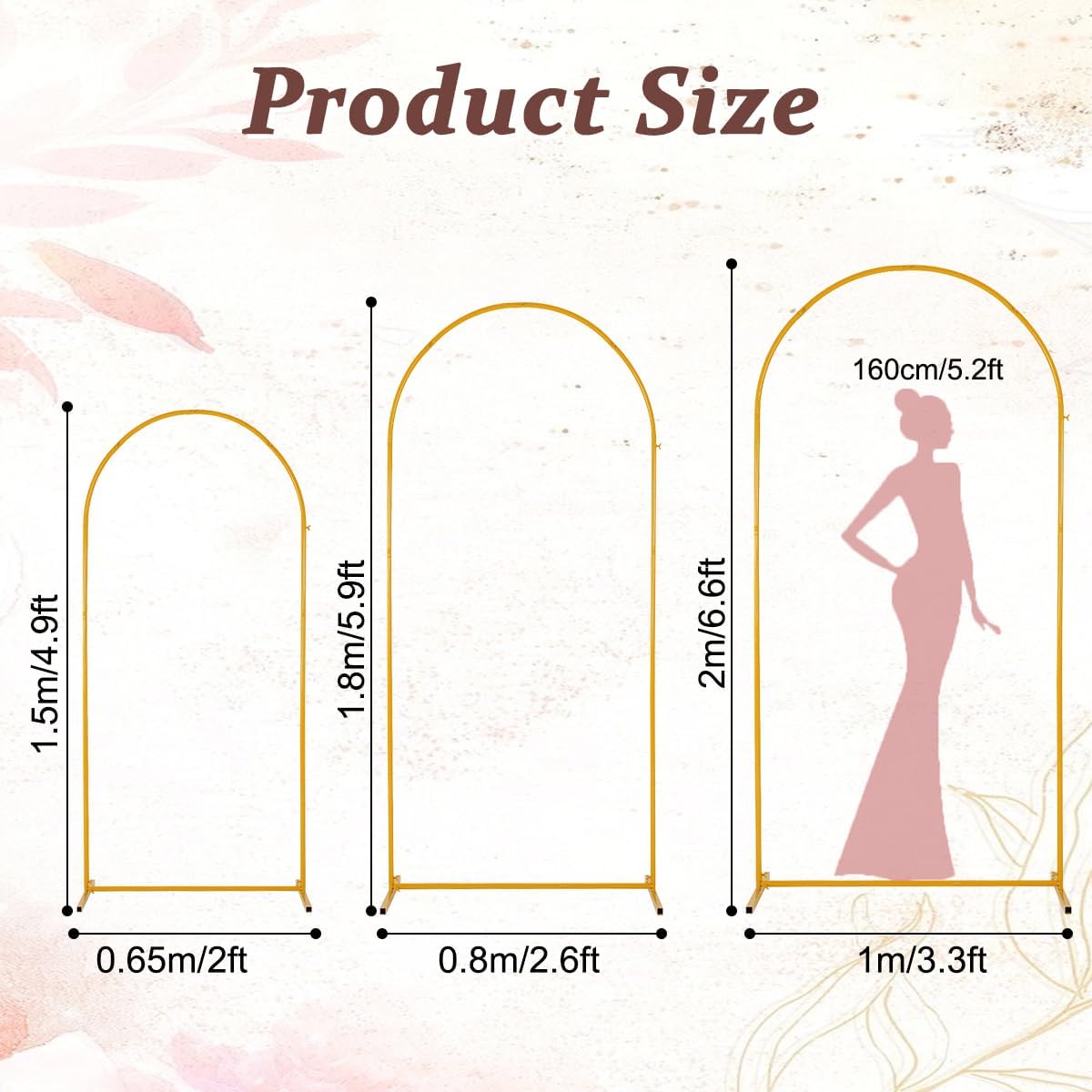 Metal Wedding Arch Backdrop Stand / 6.6ft, 5.9ft, 4.9FT Arch / Set of 3