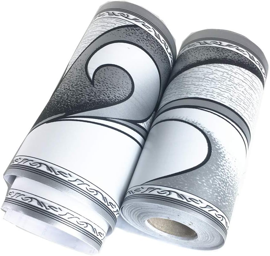 Grey Royal Wave Pattern Wall Border Peel and Stick Ceiling Border Wallpaper Vinyl Waterproof / White