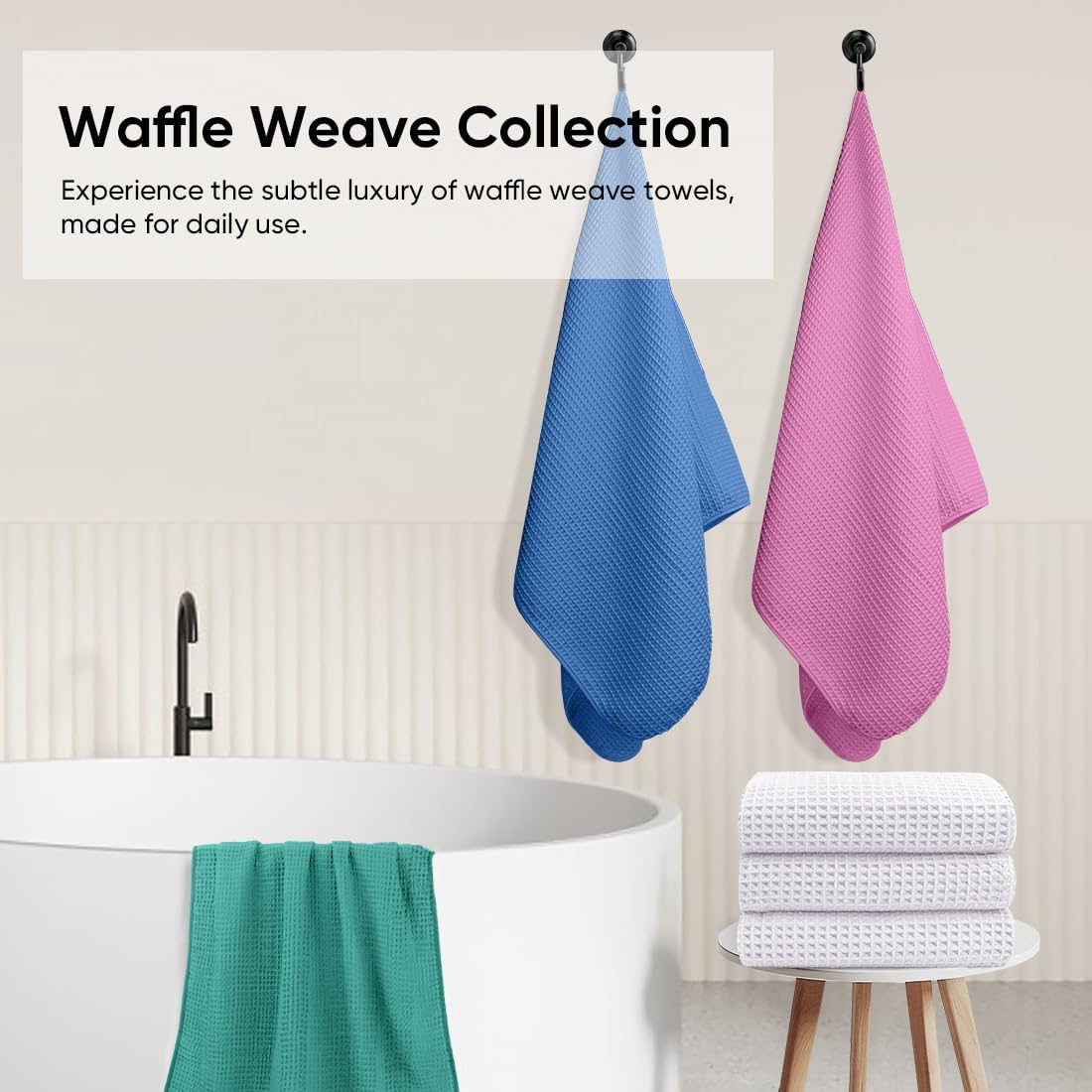 HOMEXCEL Waffle Bath Towels Set of 4 Pack, Waffle Towels for Bathroom | 400GSM Microfiber Waffle Bathroom Towel Set