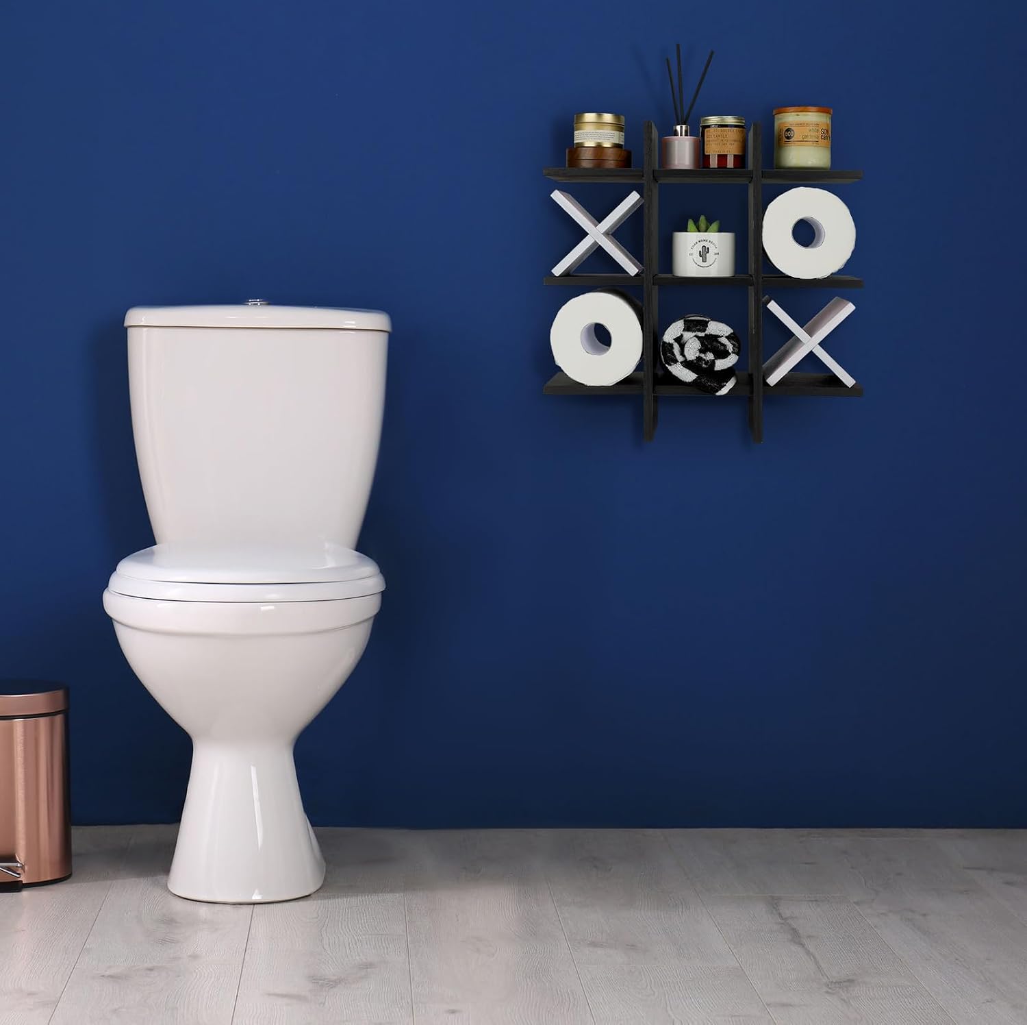 Weysat Tic Tac Toe Toilet Paper Holder,Black, White | Farmhouse Bathroom Decor, Freestanding or Wall Mount Storage for
