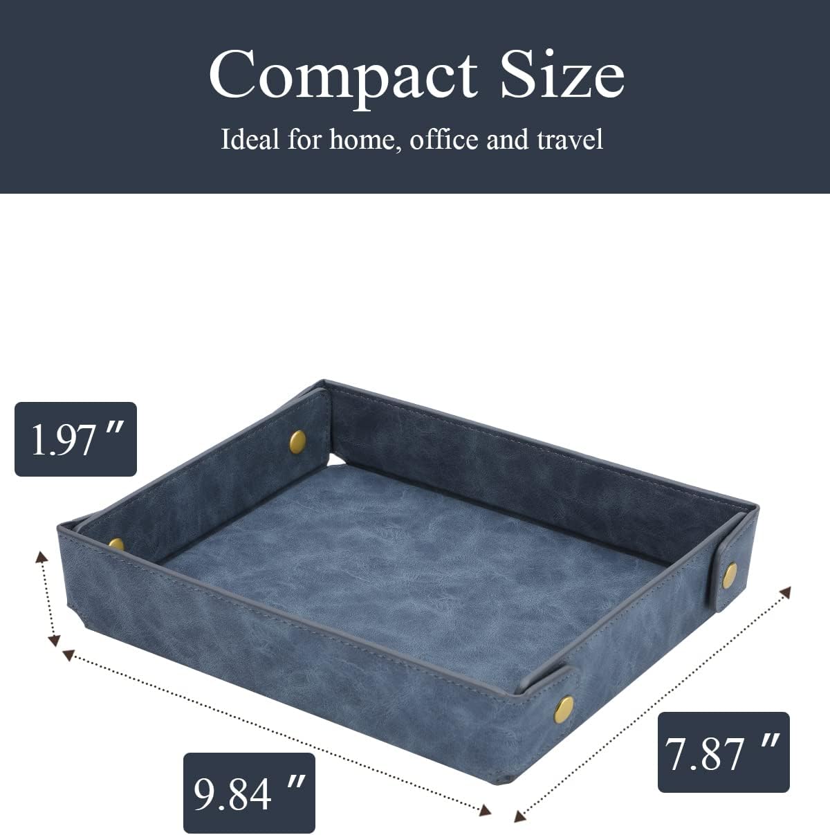 Faux Leather Valet Tray Organizer for Men / Gray-blue / Rectangle