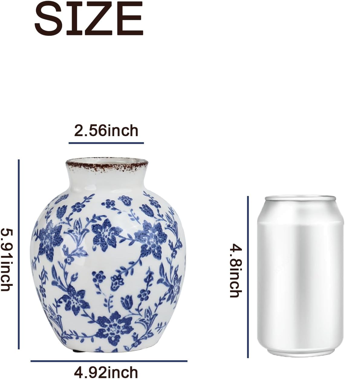 White Ceramic Vase / Blue02 / 6 Inch / Blue