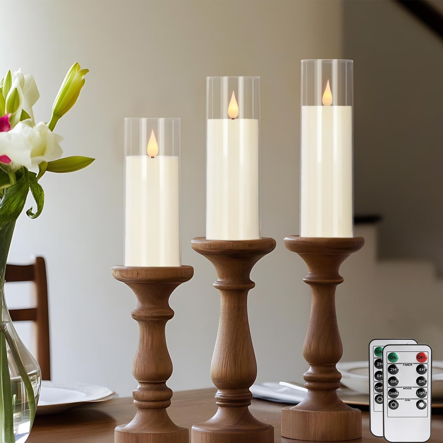 fclayvts 24 Packs of Acrylic LED Candles, Flickering Flameless Candles Battery Operated with Remote Dimmed and Timed
