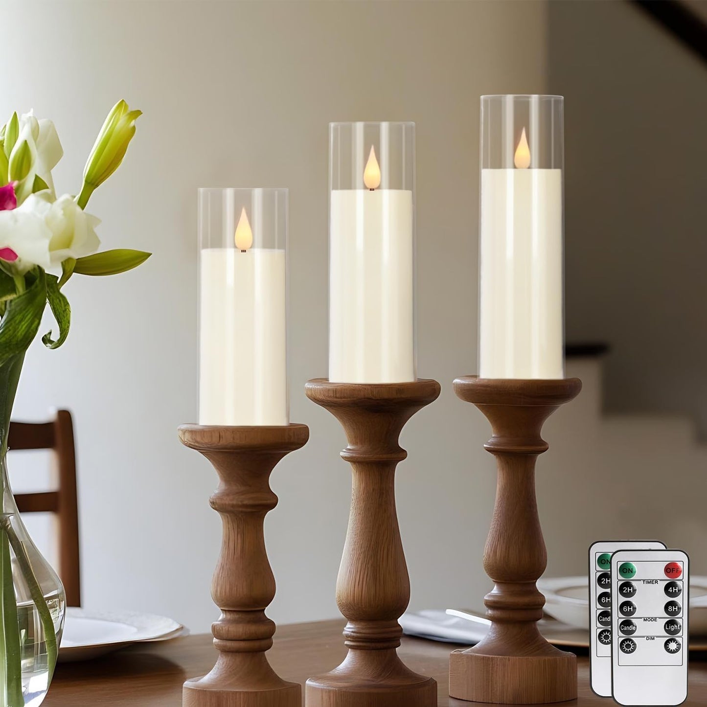 24-Pack LED Flameless Candles(14/16/18cm) with 4 Timers Remote - 3D Flickering Flame, Clear, Perfect Decor for Home &