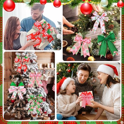 9 Rolls Christmas Wired Ribbon Candy Peppermint Wreaths