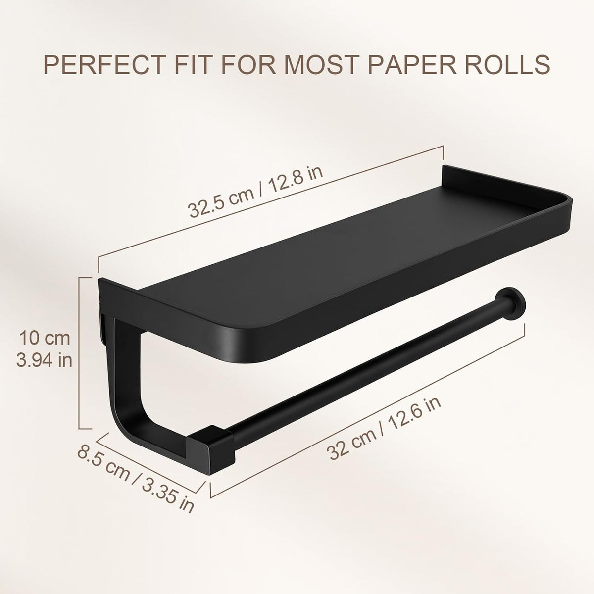 Paper Towel Holder Wall Mount with Shelf, Bathroom/Kitchen Paper Towel Holder, Effortless One-Handed Tear, Rust-Proof