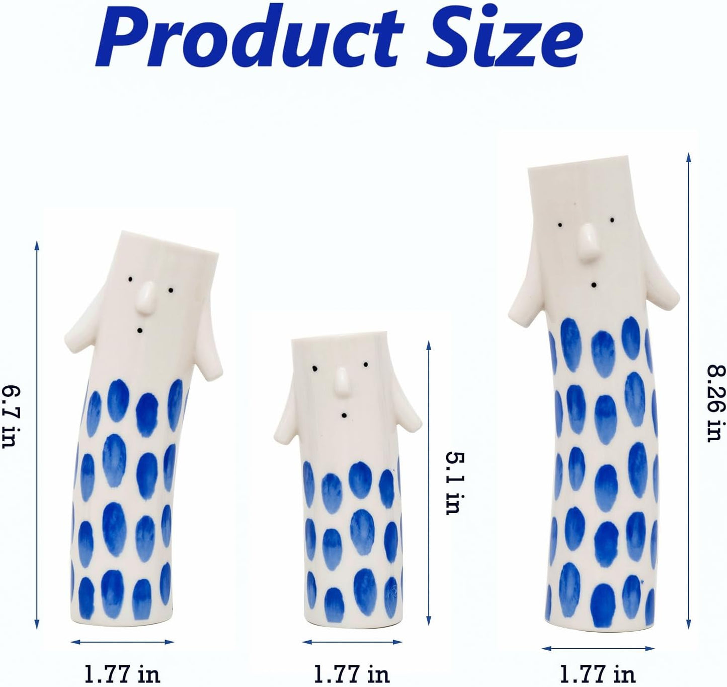 Unique Ceramic Bud Vases for Small Flower / Family Vase Blue / Set of 3