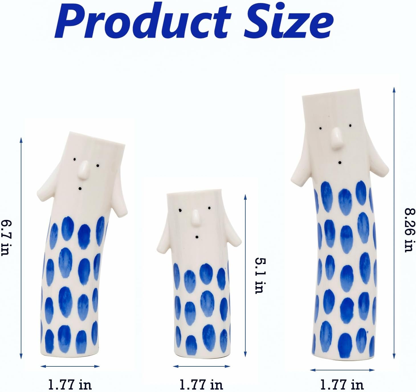Unique Ceramic Bud Vases for Small Flower / Family Vase Blue / Set of 3