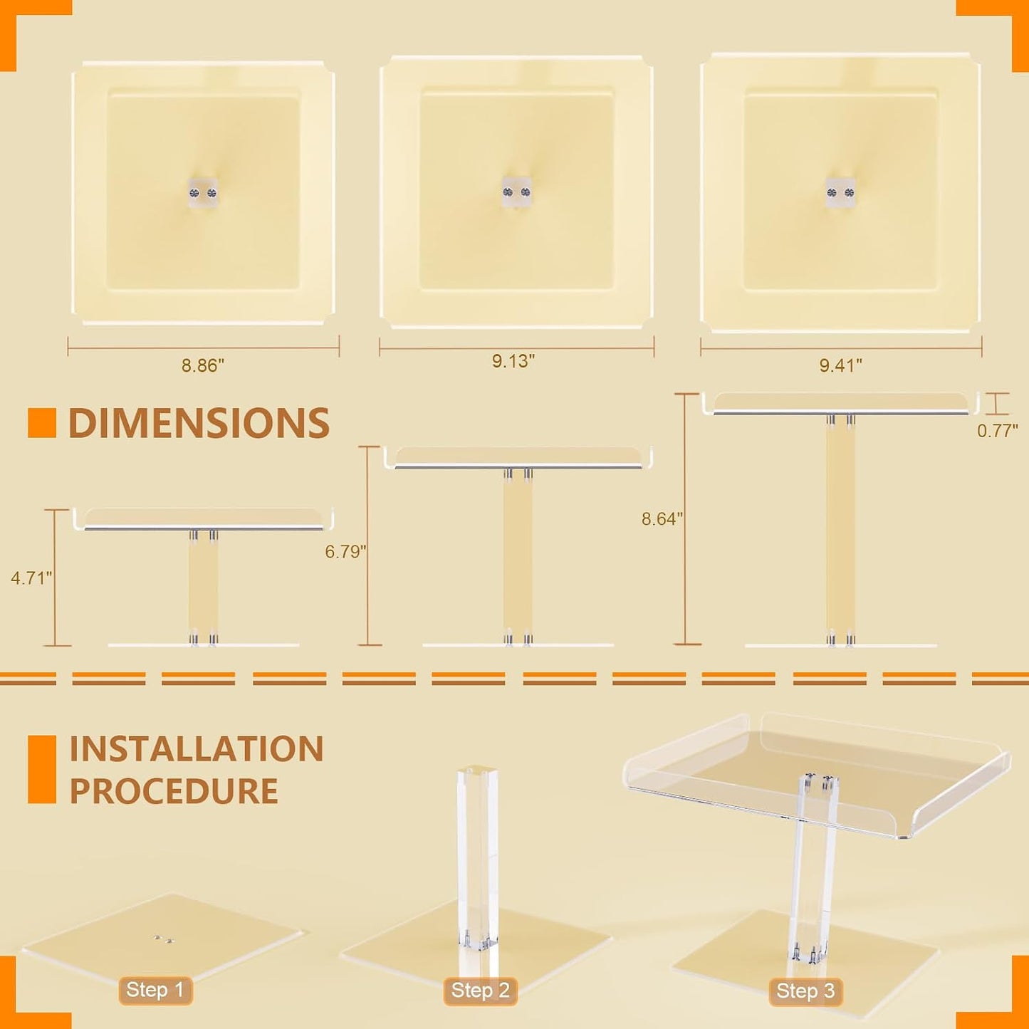 Bakzon 3 Piece Cupcake Stand, Acrylic Dessert Table Display Set, Clear Square Serving Trays for Birthday, Wedding, Baby