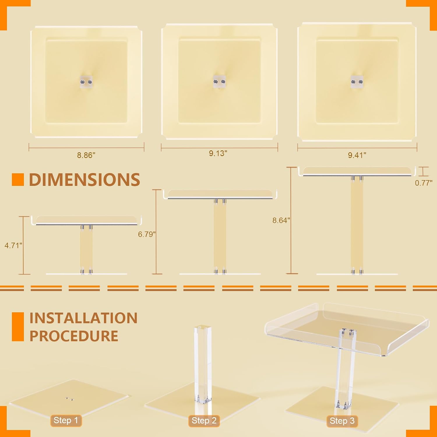Bakzon 3 Piece Cupcake Stand, Acrylic Dessert Table Display Set, Clear Square Serving Trays for Birthday, Wedding, Baby